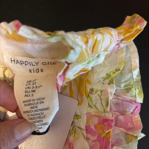 NWT Happily Grey  Kids Toddler Girls Dress Floral Shiny Gold Accent Line Size 3T - Picture 4 of 5